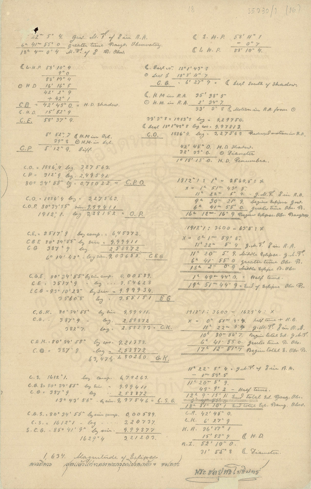 70 ปี 70 เรื่องเล่าจากจดหมายเหตุ : การคำนวณจันทรุปราคา