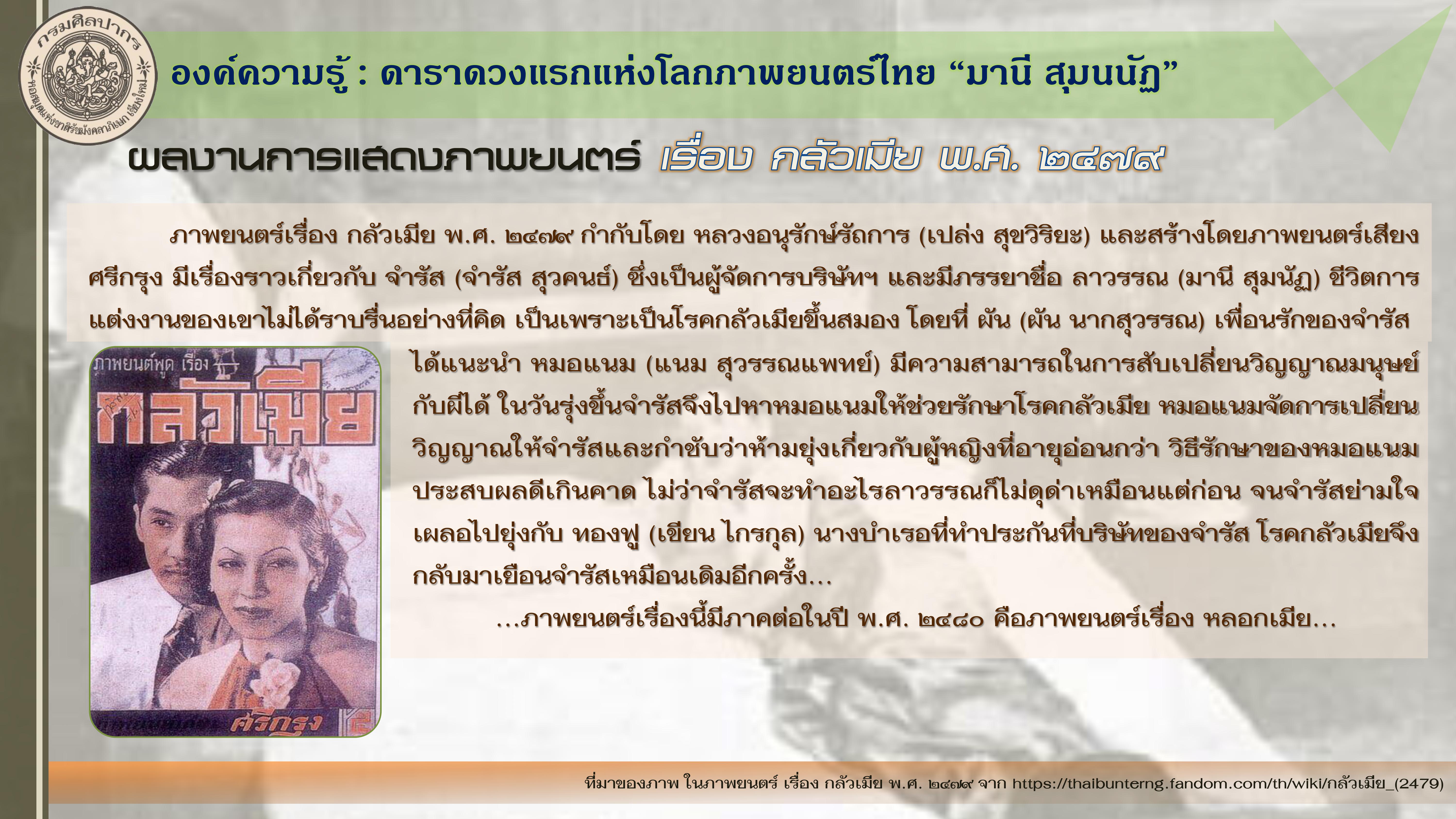 องค์ความรู้ : ดาราดวงแรกแห่งโลกภาพยนตร์ไทย “มานี สุมนนัฏ”