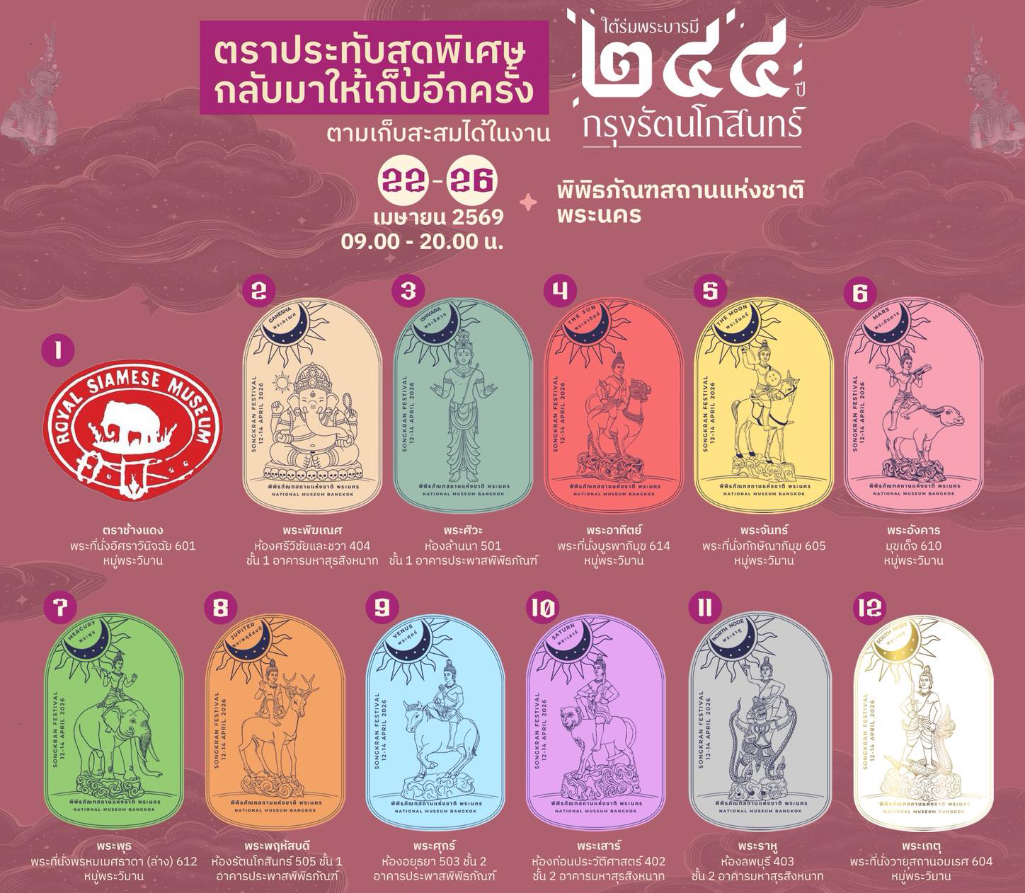 ภาพประกอบ :ชวนสะสมตราประทับพระธาตุและเทวดานพเคราะห์ ในงานใต้ร่มพระบารมี 244 ปี กรุงรัตนโกสินทร์