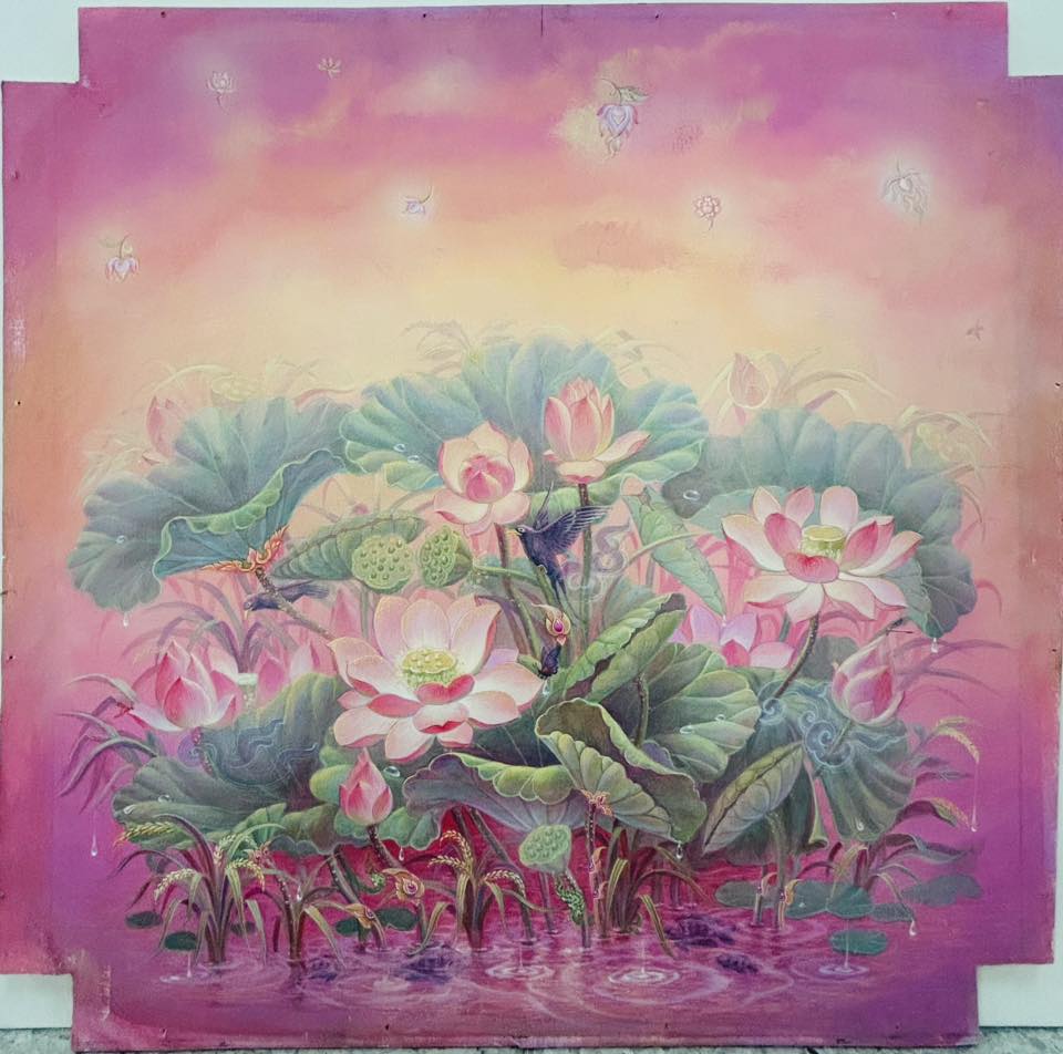 ภาพประกอบ :ภาพจิตรกรรมประกอบด้านหลังส่วนล่างของฉากบังเพลิง ของพระบาทสมเด็จพระมหาภูมิพลอุดุลยเดชมหาราช บรมนาถบพิตร