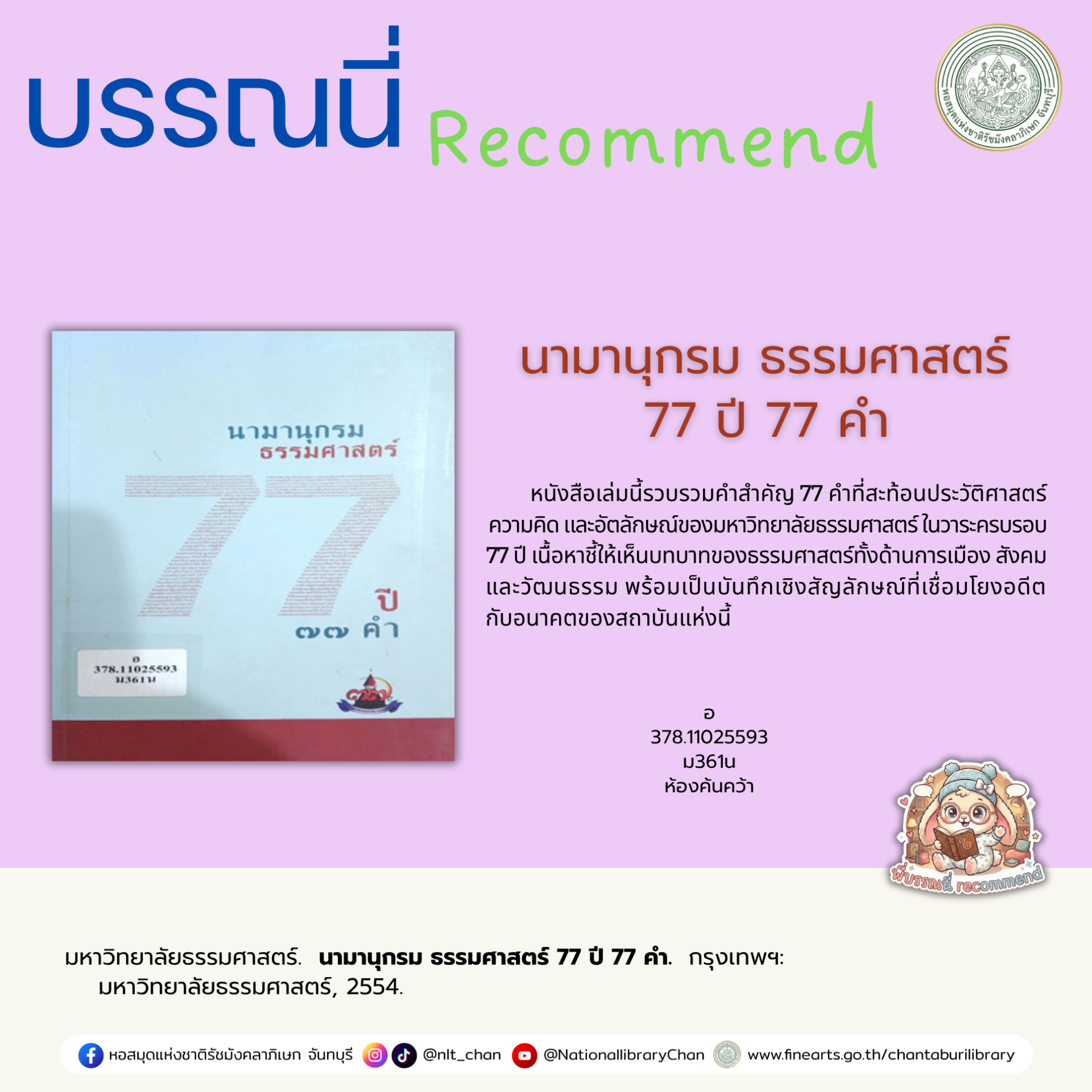ภาพประกอบ :นามานุกรม ธรรมศาสตร์ 77 ปี 77 คำ